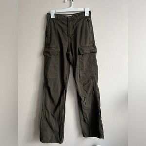 Zara Army Green Cargo Utility Pants Straight Leg